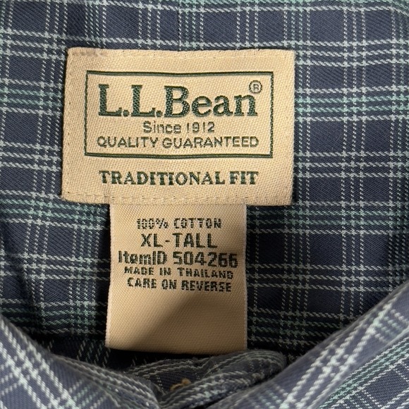 LL Bean Shirt Mens Blue Plaid Kennebunk Sport Button Down XLT Wrinkle Resistant - Picture 3 of 7